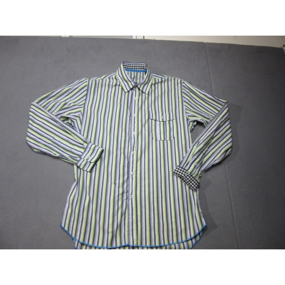 Arnold Zimberg Shirt Mens Large Green Gray Striped Flip Cuff Checkered USA